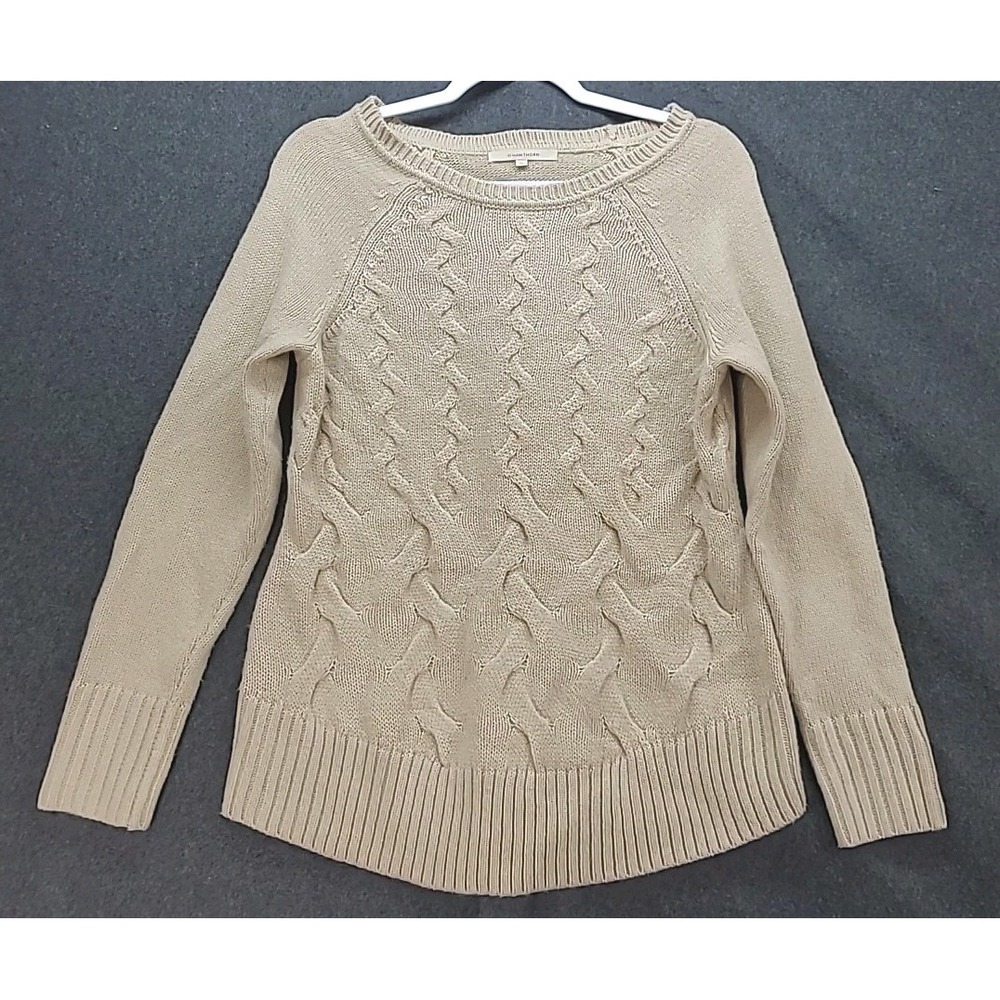 Womens Cable Knit Sweater Beige Medium  Boatneck 41‎ Hawthorn